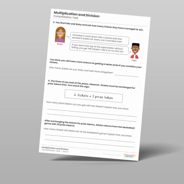 An image of the Multiplication and Division Consolidation Task Resource