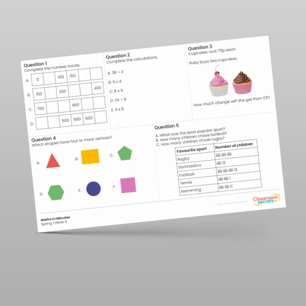 An image of the Spring 1 Week 6 Maths in Minutes Resource
