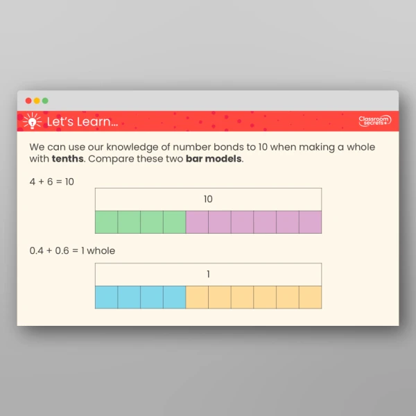 An image of the Make a Whole with Tenths Teaching PPT Resource