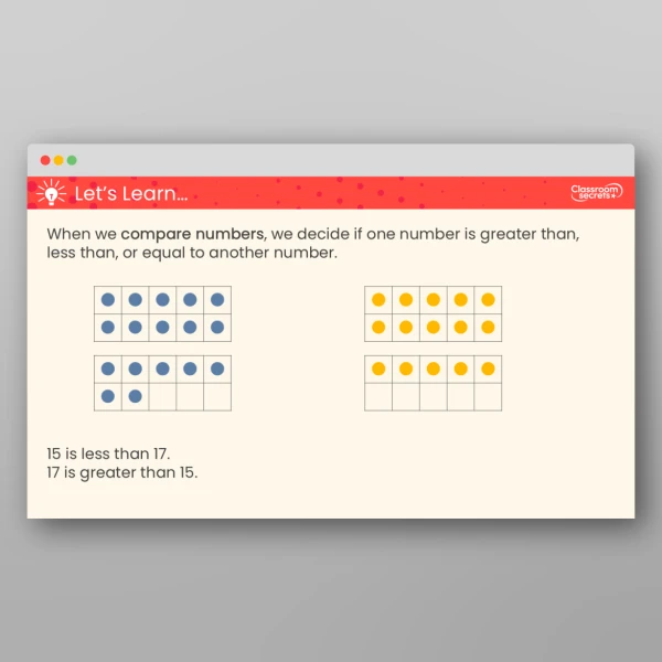 An image of the Compare Numbers to 20 Teaching PPT Resource