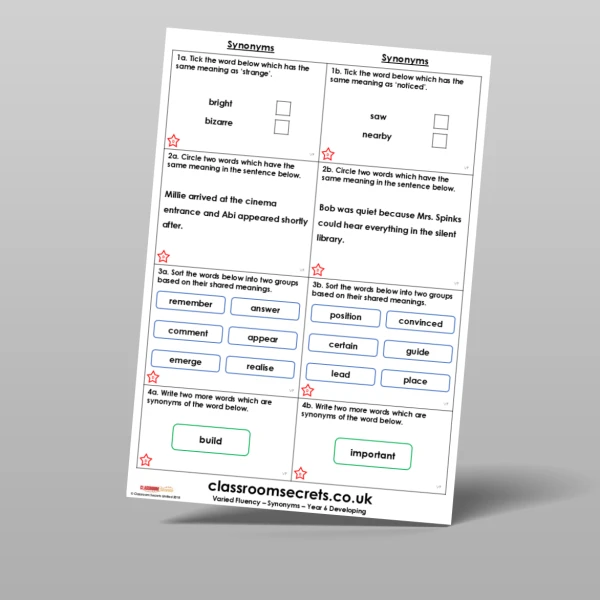 An image of the Free Synonyms Varied Fluency Resource