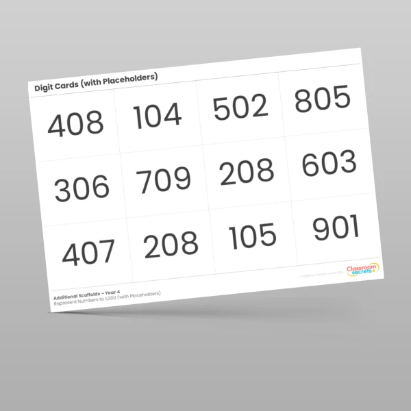 An image of the Represent Numbers to 1,000 (with Placeholders) Additional Scaffolds Resource