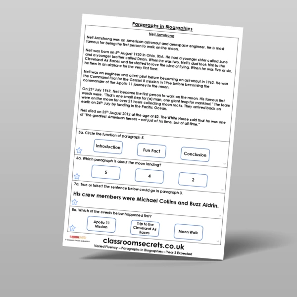 An image of the Paragraphs in Biographies Varied Fluency Resource