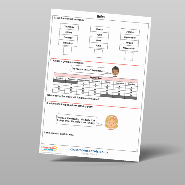 Year 1 Dates Main Activity Resource | Classroom Secrets