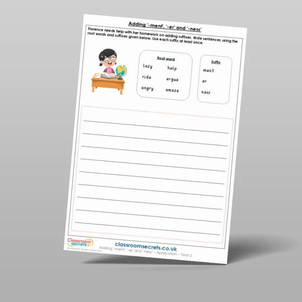 An image of the Adding '-ment', '-er' and '-ness' Application Resource