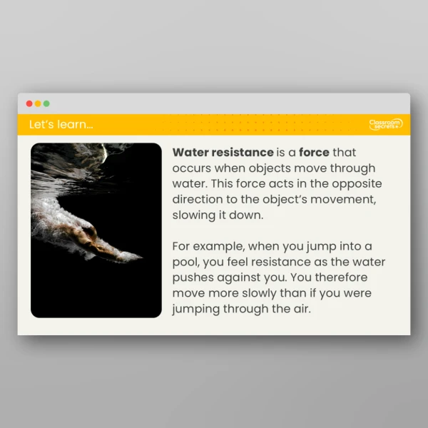 An image of the Lesson 4: What is Water Resistance and How Does it Affect Moving Objects? Investigation Resource