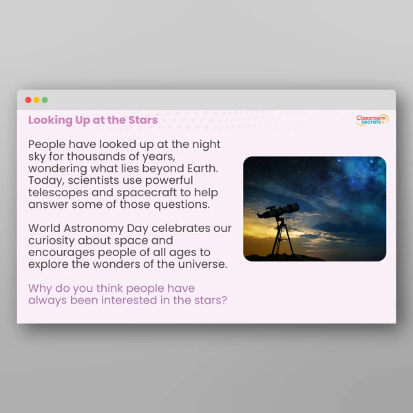 An image of the World Astronomy Day Whole School Assembly Resource