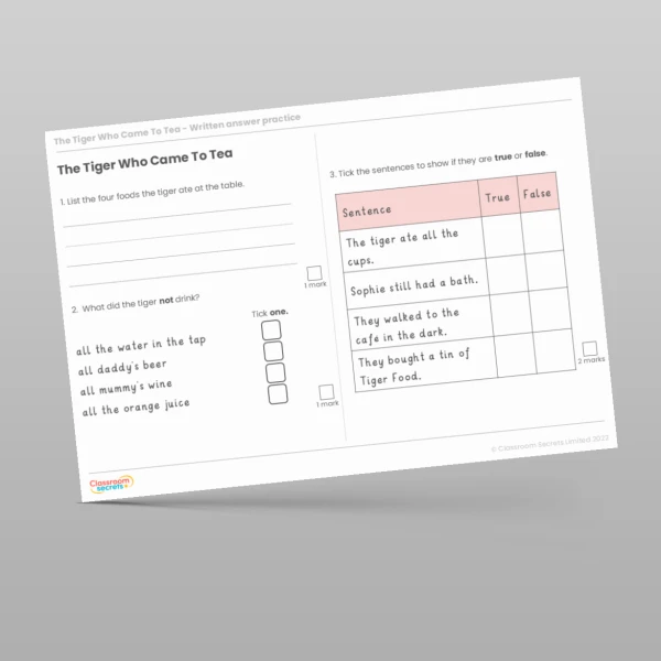 An image of the Reading Skills - The Tiger Who Came to Tea Resource