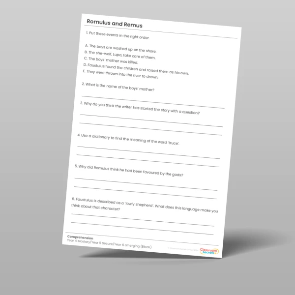 An image of the Romulus and Remus Black Guided Reading Pack Resource