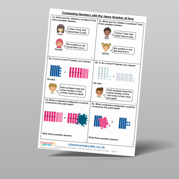 Year 1 Comparing Numbers With The Same Number Of Tens Reasoning And ...