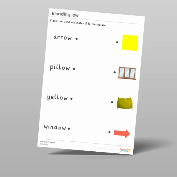 An image of the Phonics Blending Activities: ow Resource