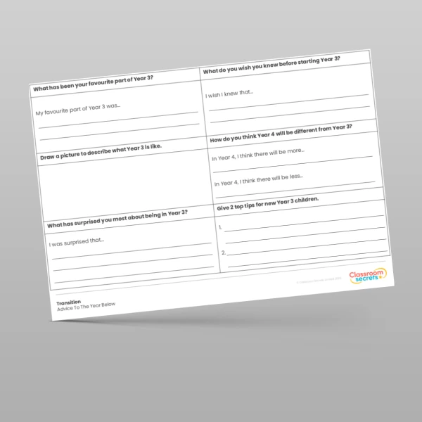 An image of the Transition Advice to the Year Below Resource