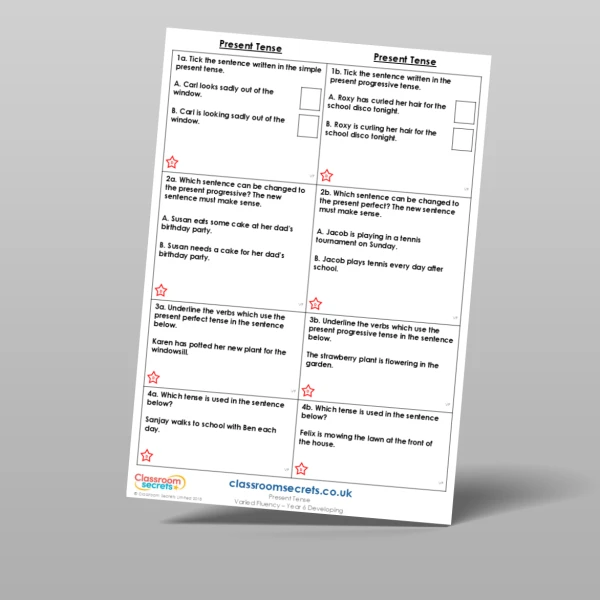 An image of the Present Tense Varied Fluency Resource
