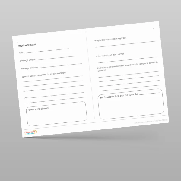 An image of the Endangered Animals Fact File Research Activity Resource