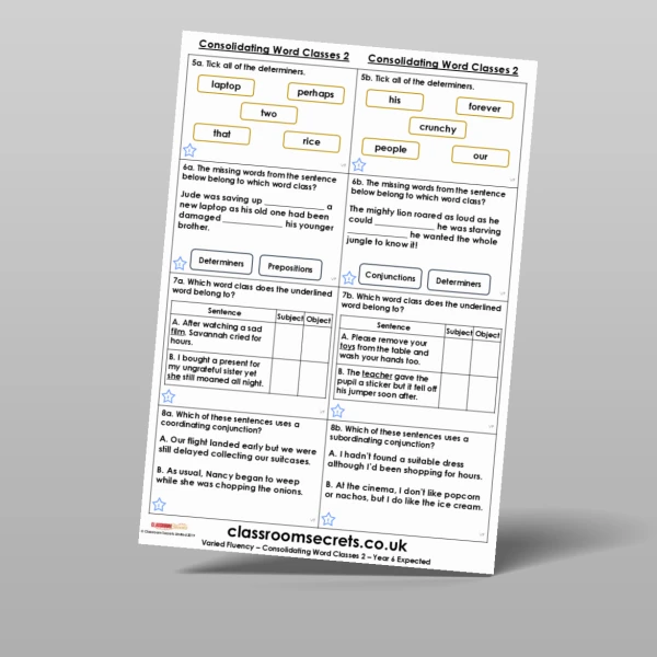 An image of the Consolidating Word Classes 2 Varied Fluency Resource