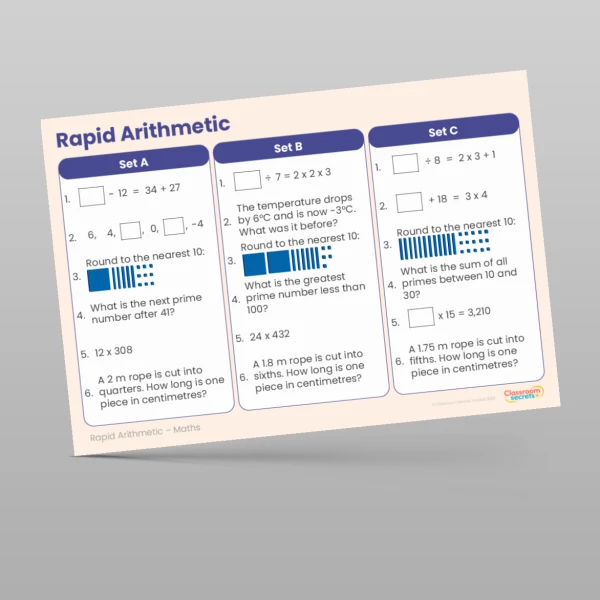 An image of the Spring 1 Week 6 Rapid Arithmetic Resource