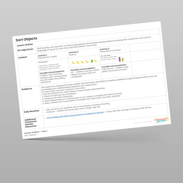 An image of the Sort Objects Lesson Outline Resource