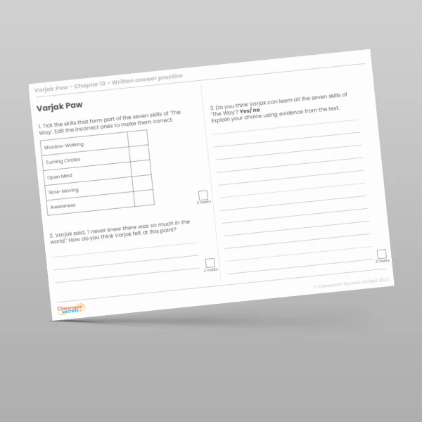 An image of the Reading Skills - Varjak Paw - Chapter 10 Resource