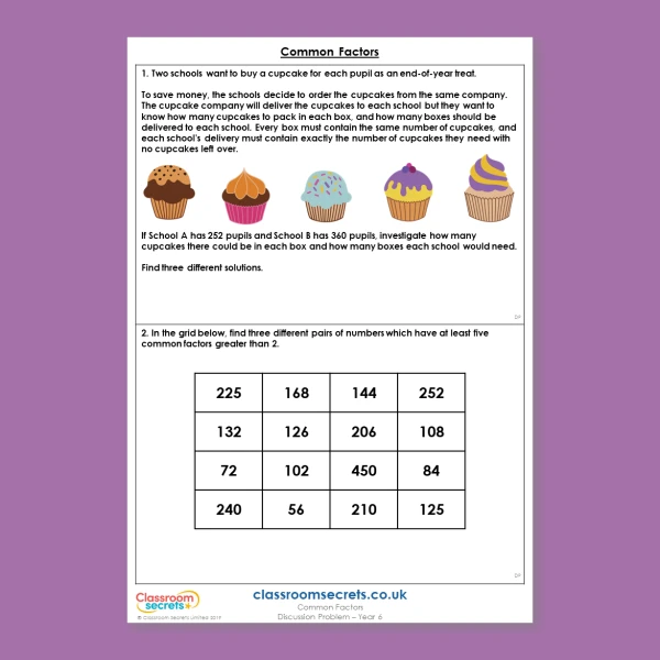 Year 6 Common Factors Addition, Subtraction, Multiplication and Division Deeper Reasoning Discussion Problem