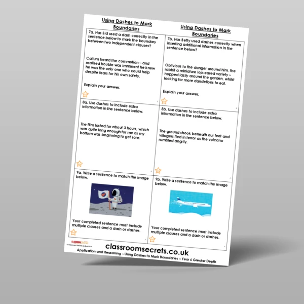 An image of the Using Dashes to Mark Boundaries Application and Reasoning Resource
