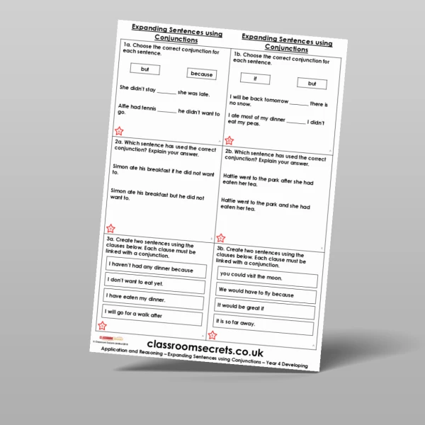 An image of the Expanding Sentences using Conjunctions Application and Reasoning Resource