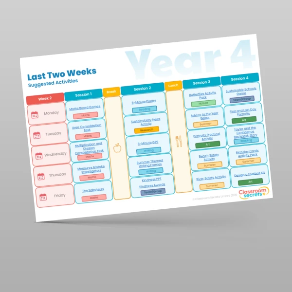 An image of the Free Last Two Weeks of Summer Timetable Resource