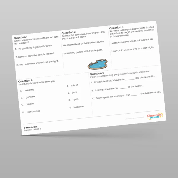 An image of the 5-Minute GPS Summer 1 Week 2 Resource