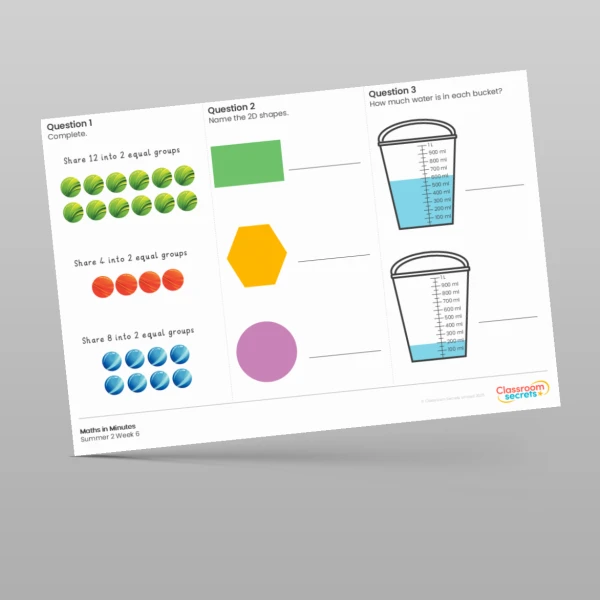 An image of the Summer 2 Week 6 Maths in Minutes Resource
