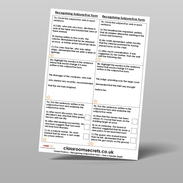 An image of the Recognising Subjunctive Form Varied Fluency Resource