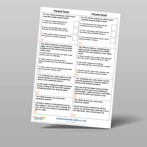 An image of the Present Tense Varied Fluency Resource
