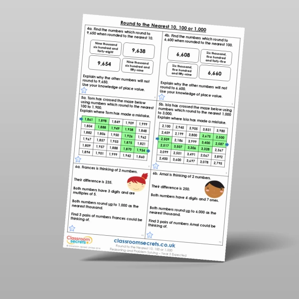 An image of the Round to the Nearest 10, 100 or 1,000 Reasoning and Problem Solving Resource