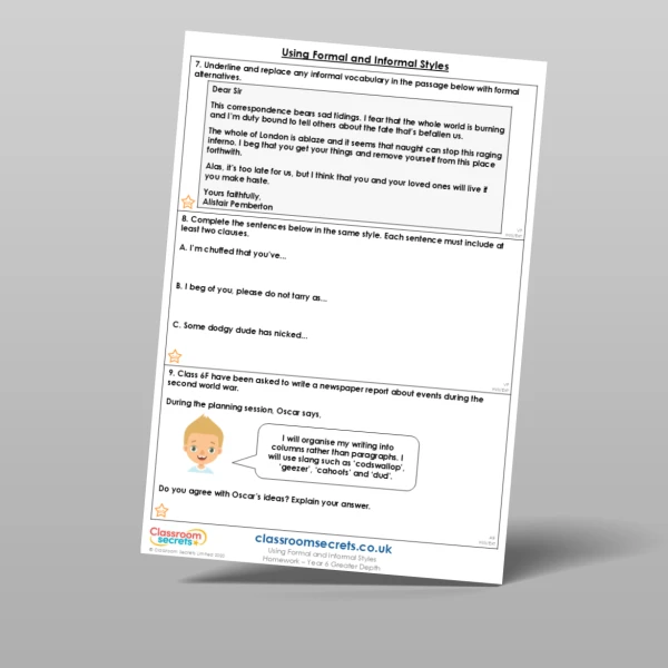 An image of the Using Formal and Informal Styles Homework Resource