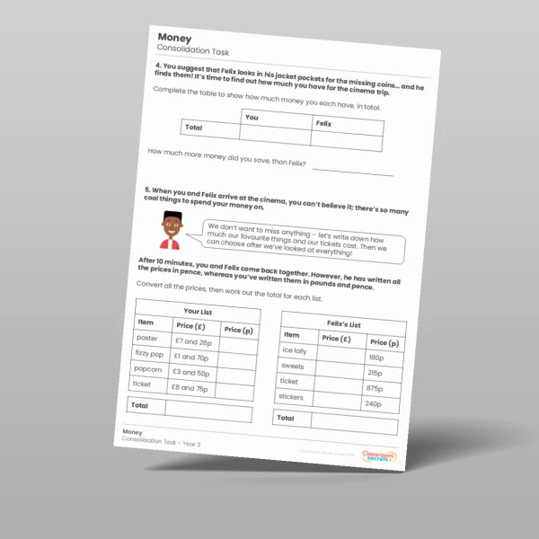 An image of the Money Consolidation Task Resource