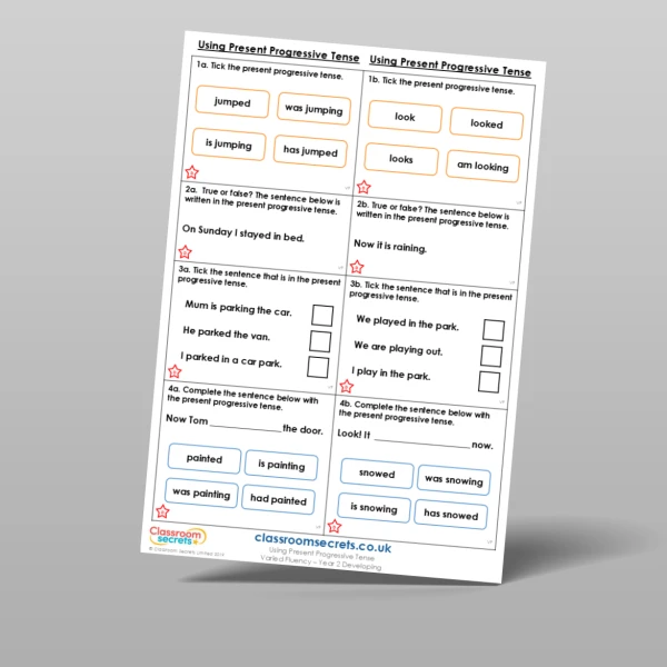 An image of the Using Present Progressive Tense Varied Fluency Resource