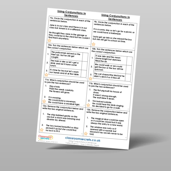 An image of the Using Conjunctions in Sentences Varied Fluency Resource