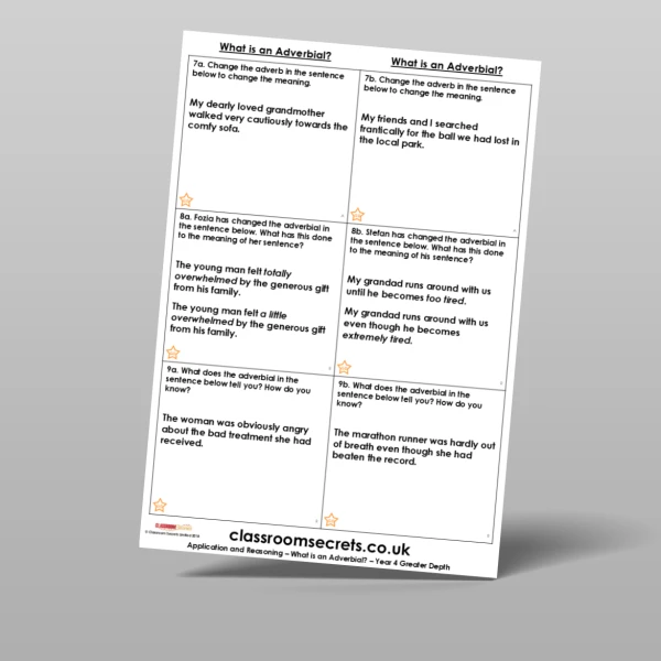 An image of the Free What is an Adverbial? Application and Reasoning Resource