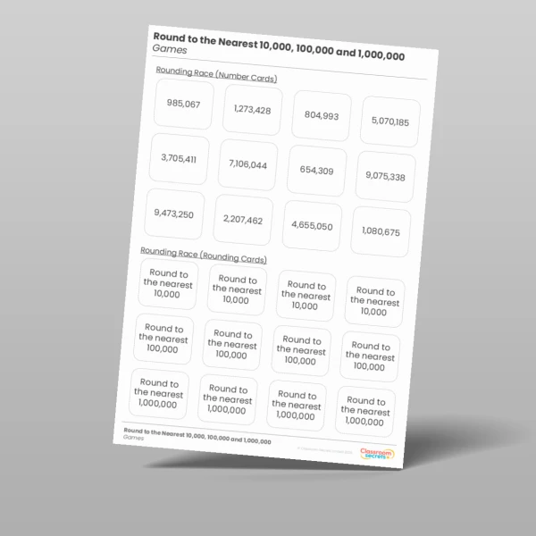 An image of the Round to the Nearest 10,000, 100,000 and 1,000,000 Tutor Game Resource