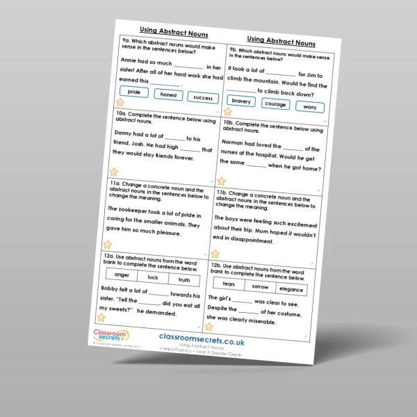 An image of the Using Abstract Nouns Varied Fluency Resource