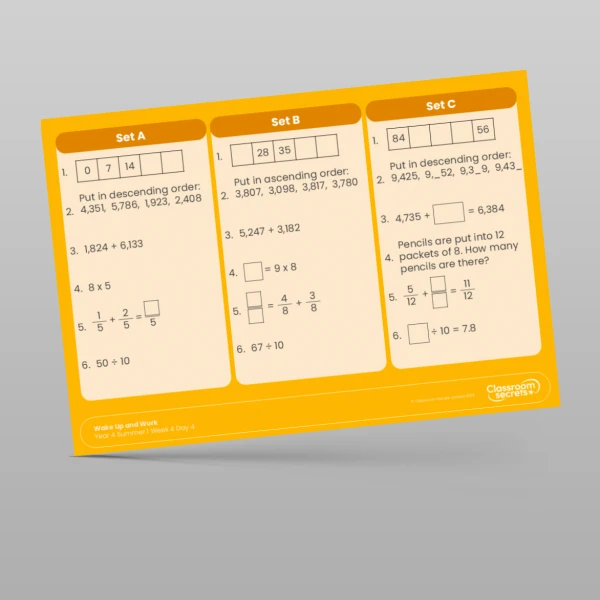 An image of the Summer 1 Week 4 Wake Up and Work Resource