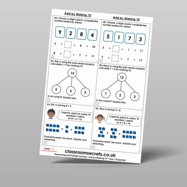 Year 1 Add By Making 10 Reasoning And Problem Solving Resource ...