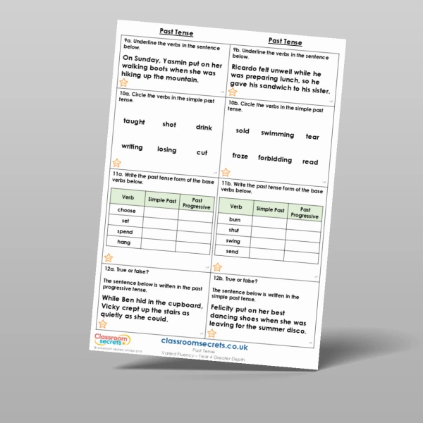 An image of the Past Tense Varied Fluency Resource