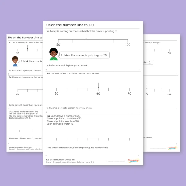 An image of the 10s on the Number Line to 100 Reasoning and Problem Solving Resource