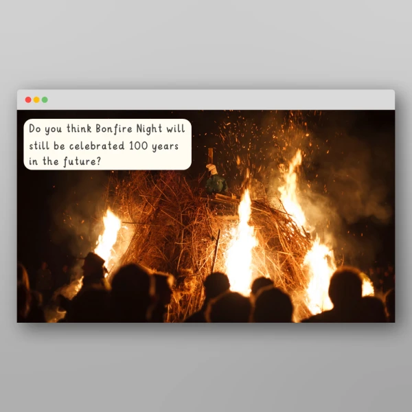 An image of the Bonfire Night I Wonder Discussion Prompts Resource