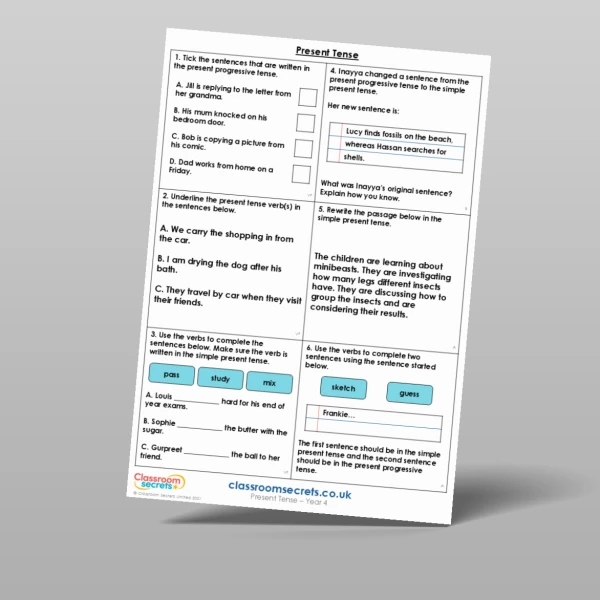 An image of the Present Tense Mixed Activity Resource