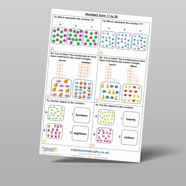 An image of the Numbers from 11 to 20 Varied Fluency Resource