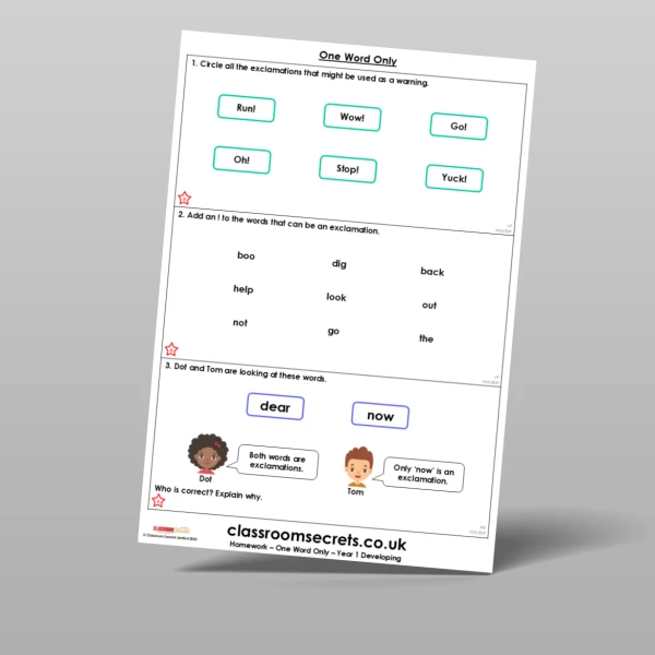 An image of the Free One Word Only Homework Resource