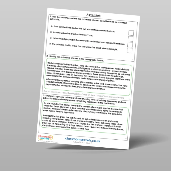 An image of the Adverbials Mixed Activity Resource