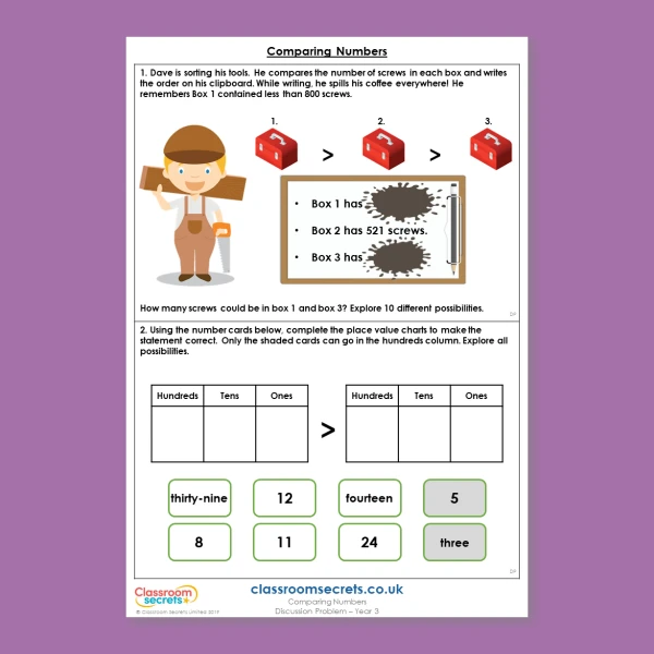 An image of the Compare Numbers to 1,000 Deeper Reasoning Discussion Problem Resource
