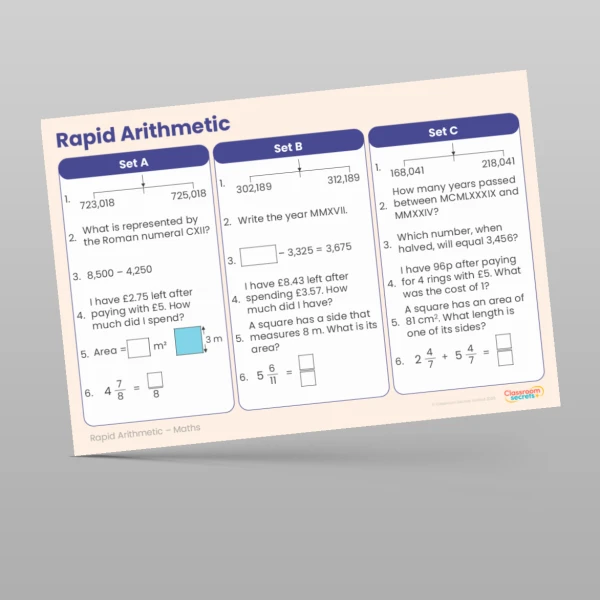 An image of the Spring 1 Week 6 Rapid Arithmetic Resource