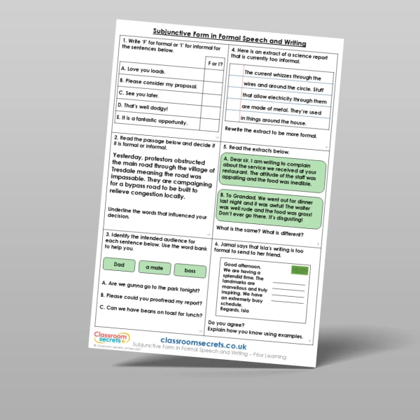An image of the Subjunctive Form in Formal Speech and Writing Prior Learning Resource